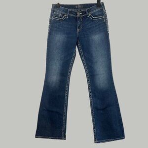 Silver Jeans Co. Suki Mid-Rise Wide Leg W 31 x 34 Distressed Denim Bold Stitch